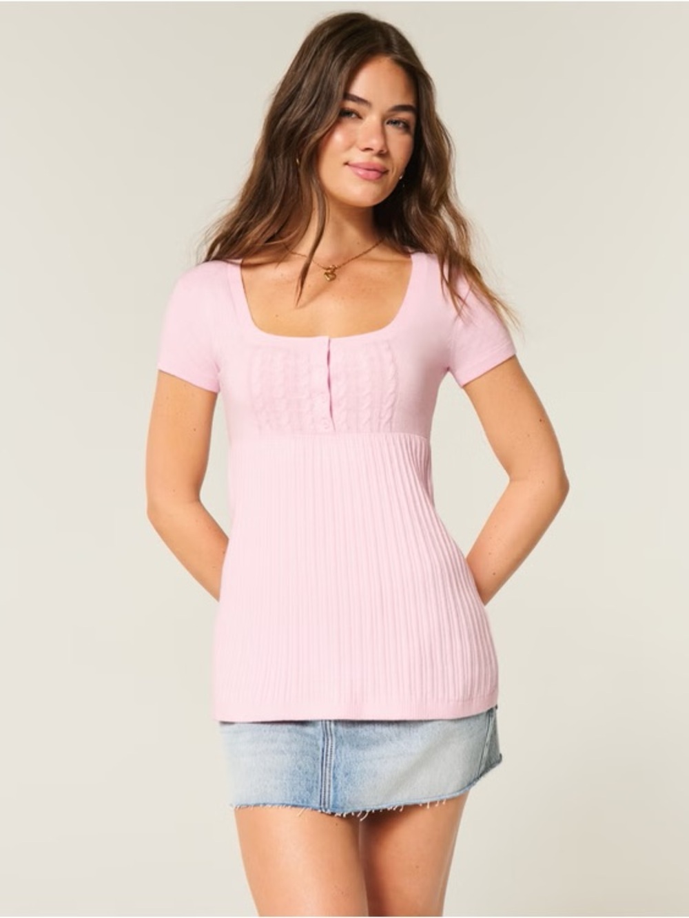Hollister Short-Sleeve Henley Babydoll Top